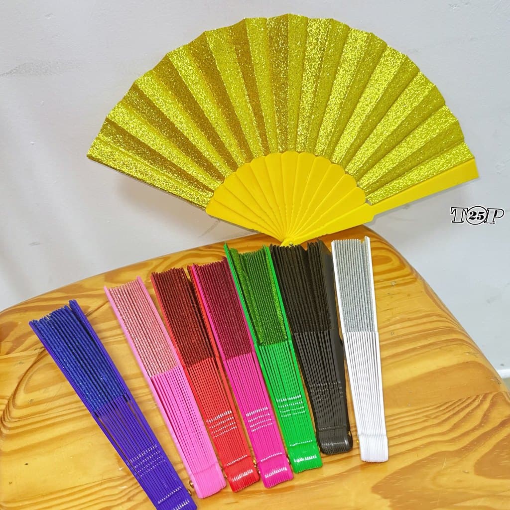 Leques orientais coloridos com glitter, perfeitos para festas, dança, carnaval.
