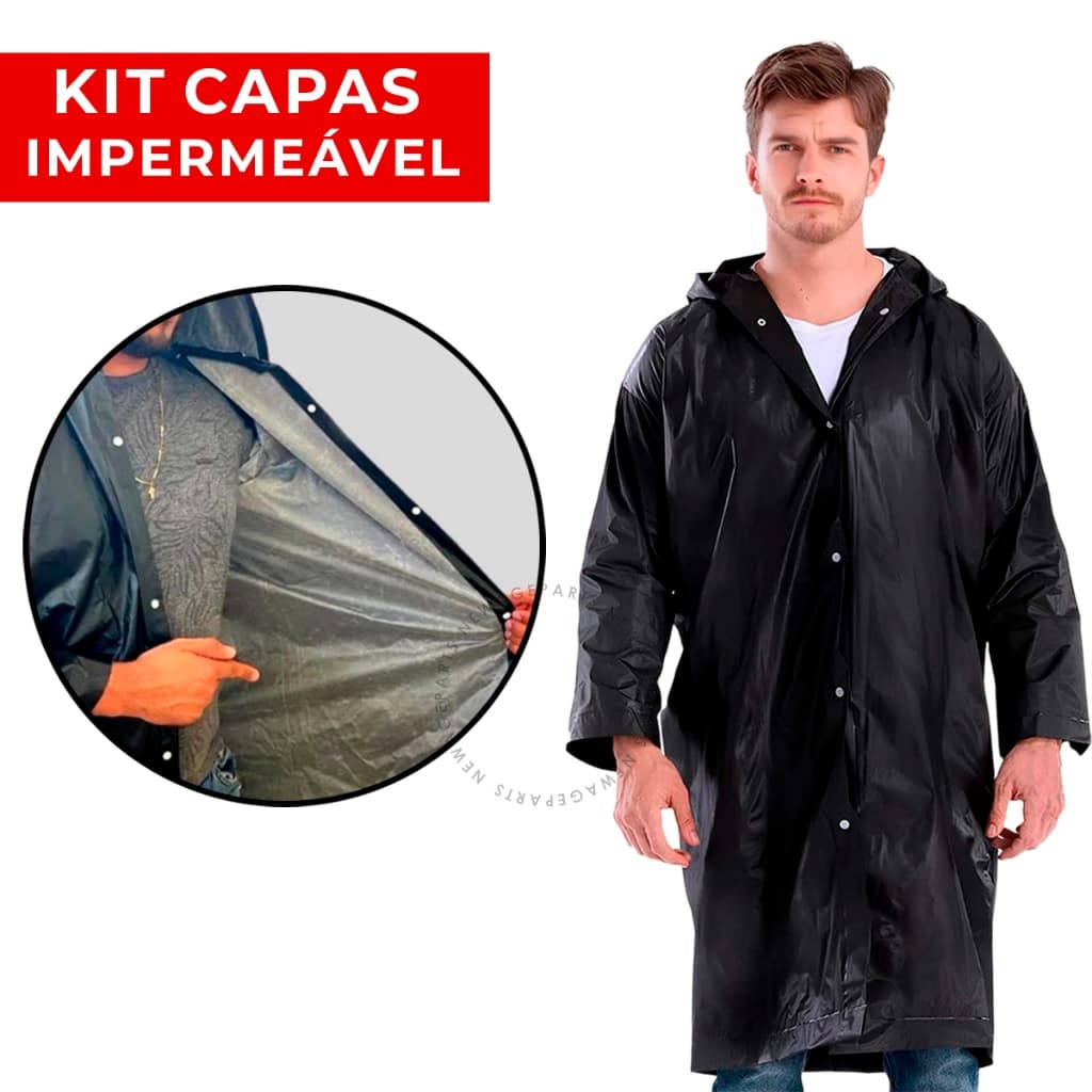 Kit 2 ou 1 Capas De Chuva Preta Impermeável Pvc Forrado Com Capuz Epi