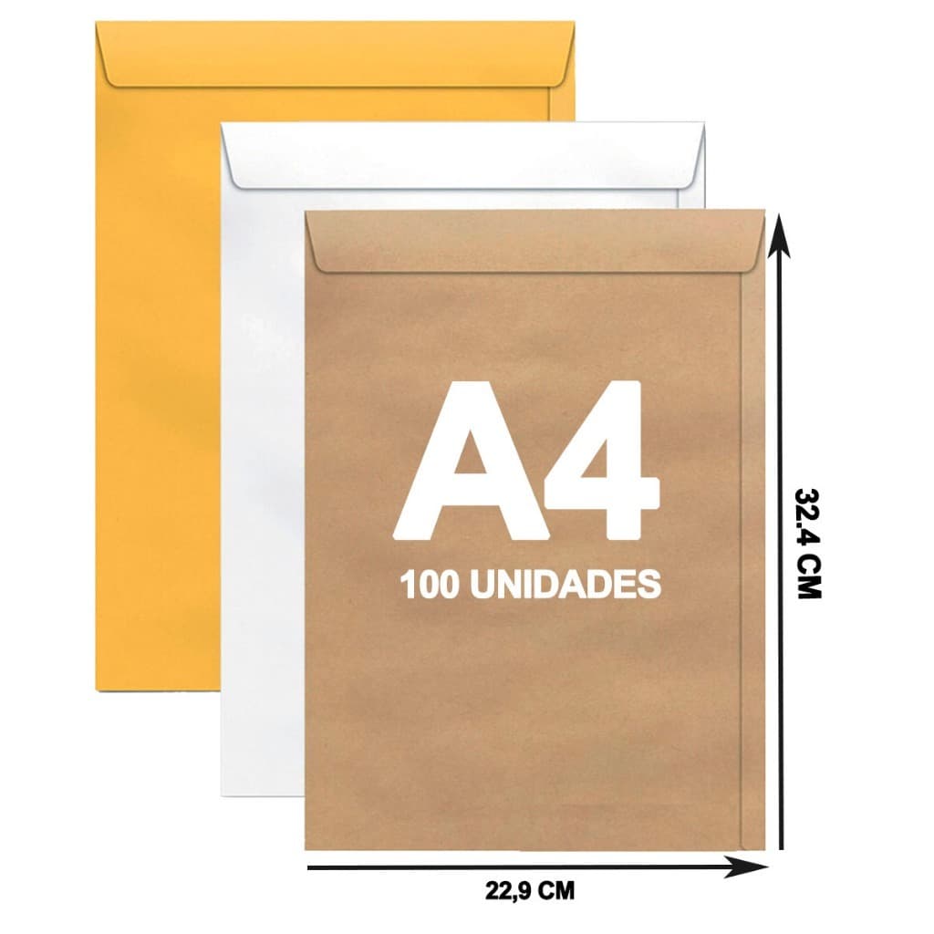 Envelope A4 22x32 cm Kraft 229x324 Pardo Curriculum Escritorio Branco Ouro 50 e 100 Unidades