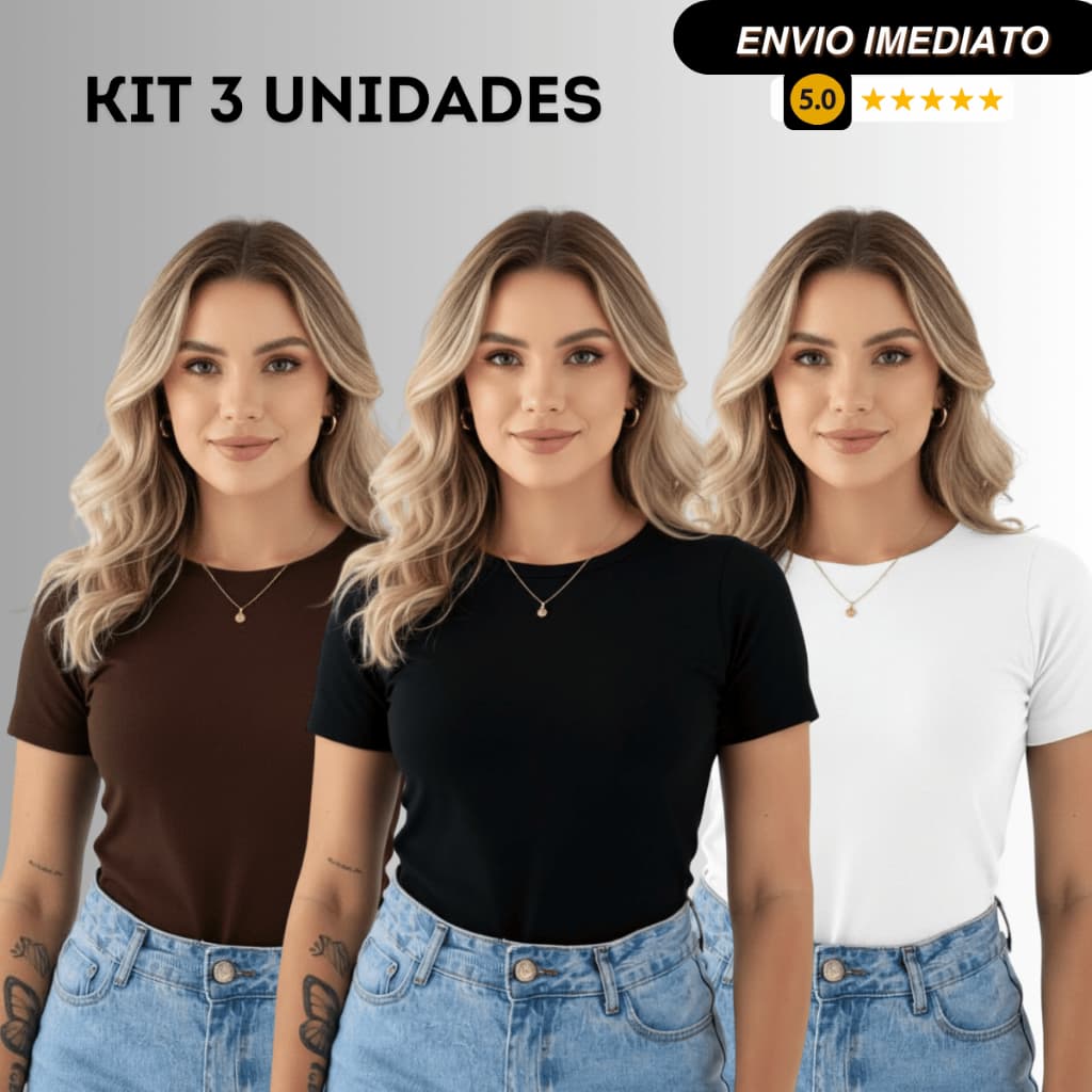 kit 3 Blusa de Manga Curta Feminina Camiseta Academia dia a dia Básica Suplex Slim