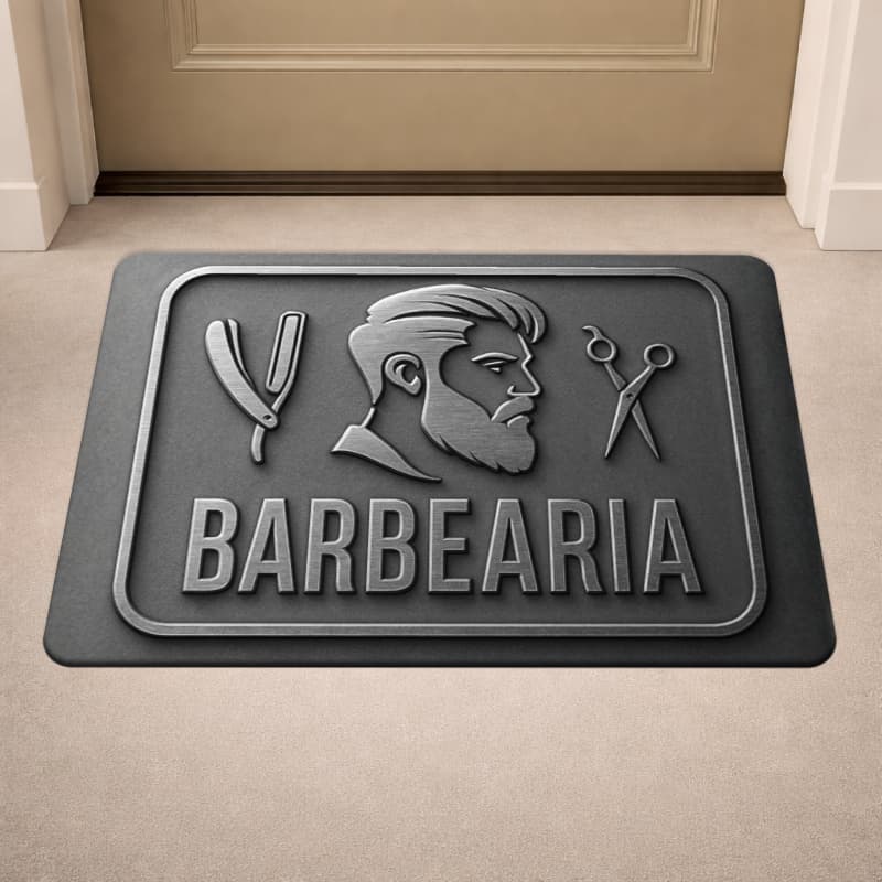 Tapete de Porta Antiderrapante - Barbearia - Entrada - 40x60 - Profissão - Cabelo - Barbeiro