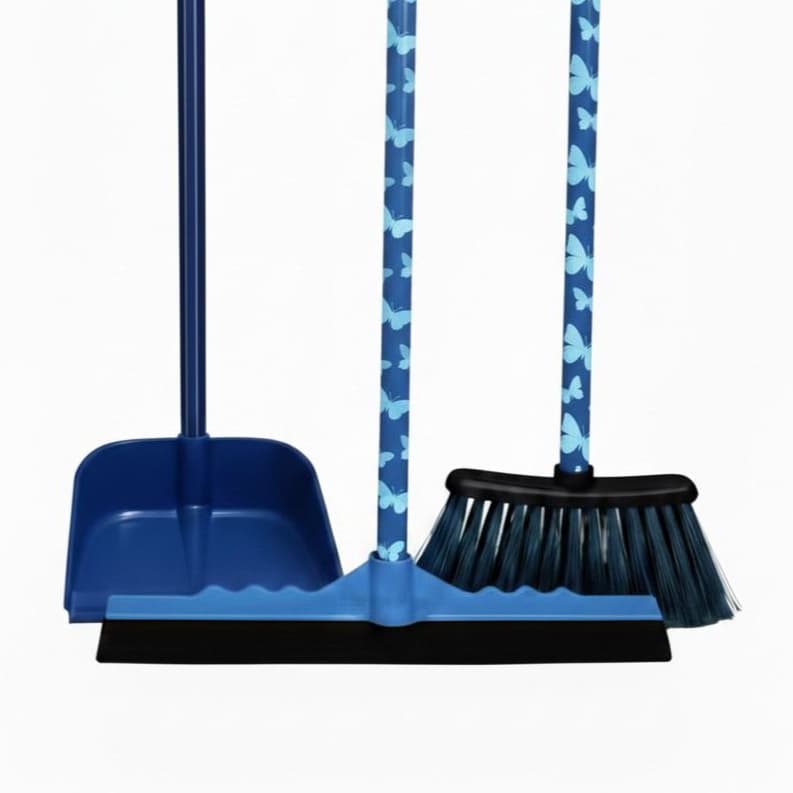 Kit Vassoura Rodo Duplo e Pá com Cabo Limpeza Completa Faxina Econômico