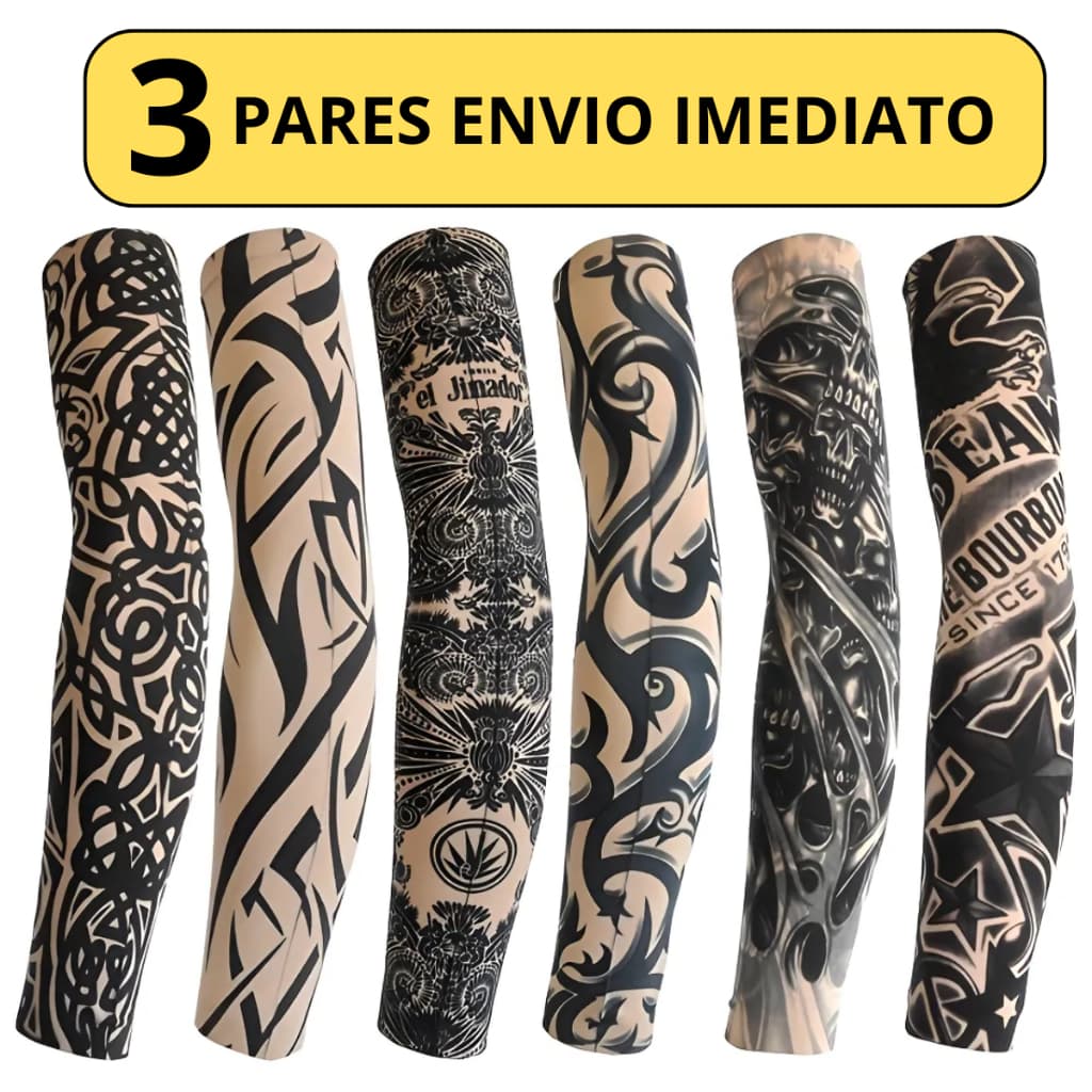 3 Pares Manguito Manga Tatuagem Tattoo Moto Bike Ciclismo