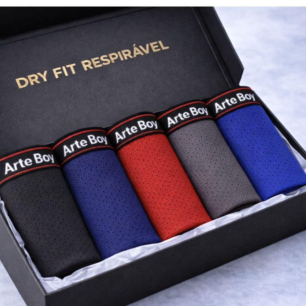 Kit DRY FIT 5 Cuecas Boxer Forro Algodão Cueca Box Furadinha Premium