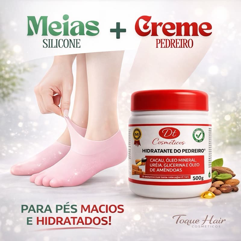 Kit Spa Perfeito Meia de Silicone + Creme de Pedreiro para Pé Rachado e Grosso Nutre Profundamente