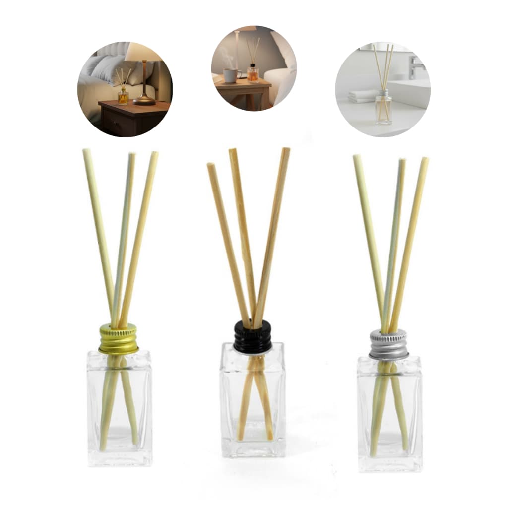 Kit 30 Vidro Aromatizador difusor de Varetas Cubo 30ml Tampa e Varetas
