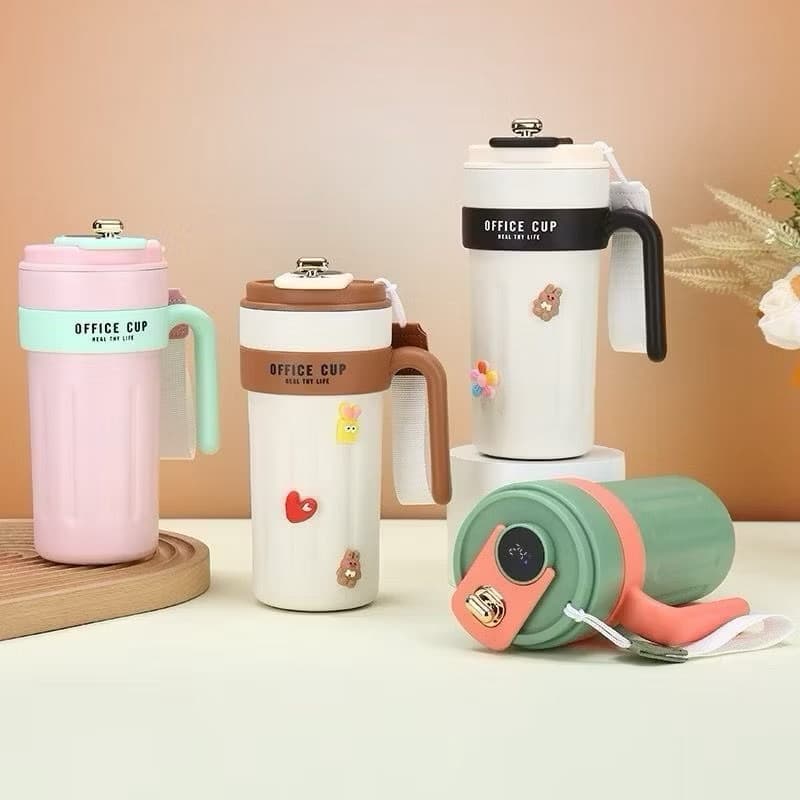 Caneca Térmica De Aço Inox 650ml Com Alça e Termômetro Digital Copo Térmico Para Trabalho ou Escola