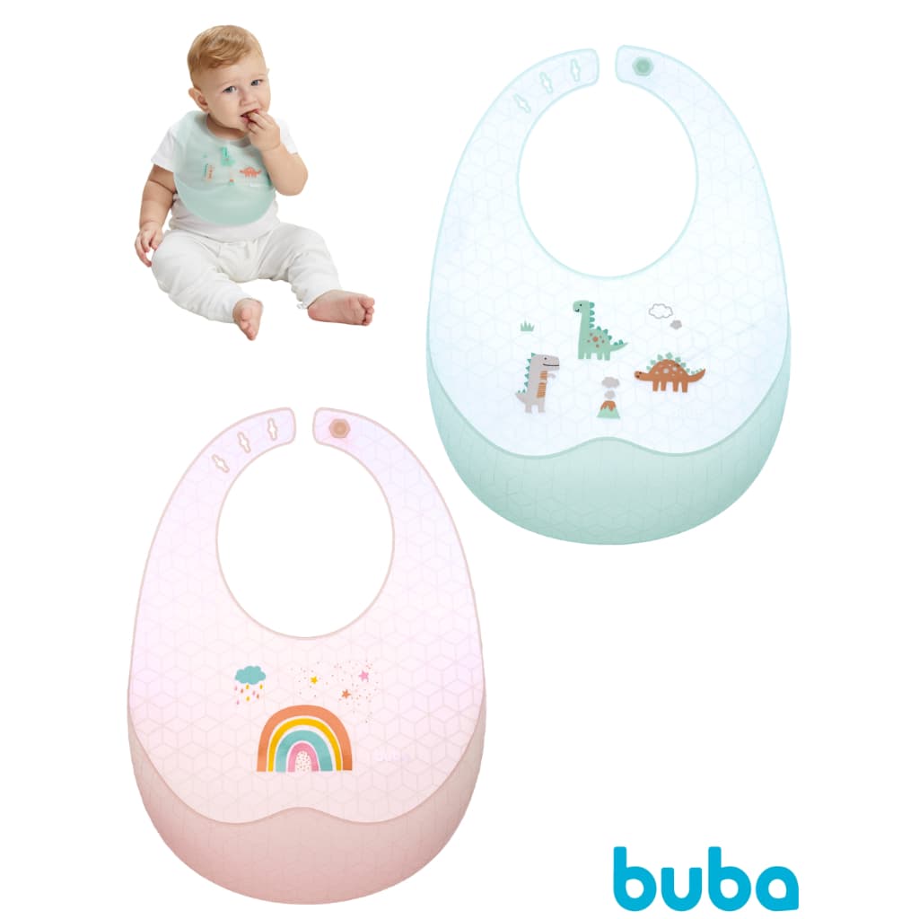 Babador De Silicone Com estojo Buba Lançamento Babador Pega Migalhas Unicornio Dinossauro Magic
