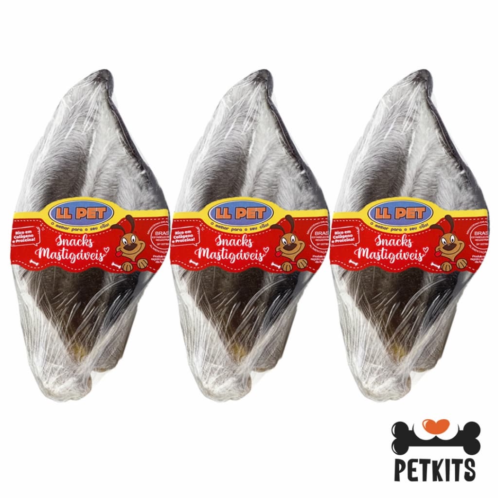 (Orelha Bovina 100% Natural) Desidratada Para Cães LL Pet (Com pelos)