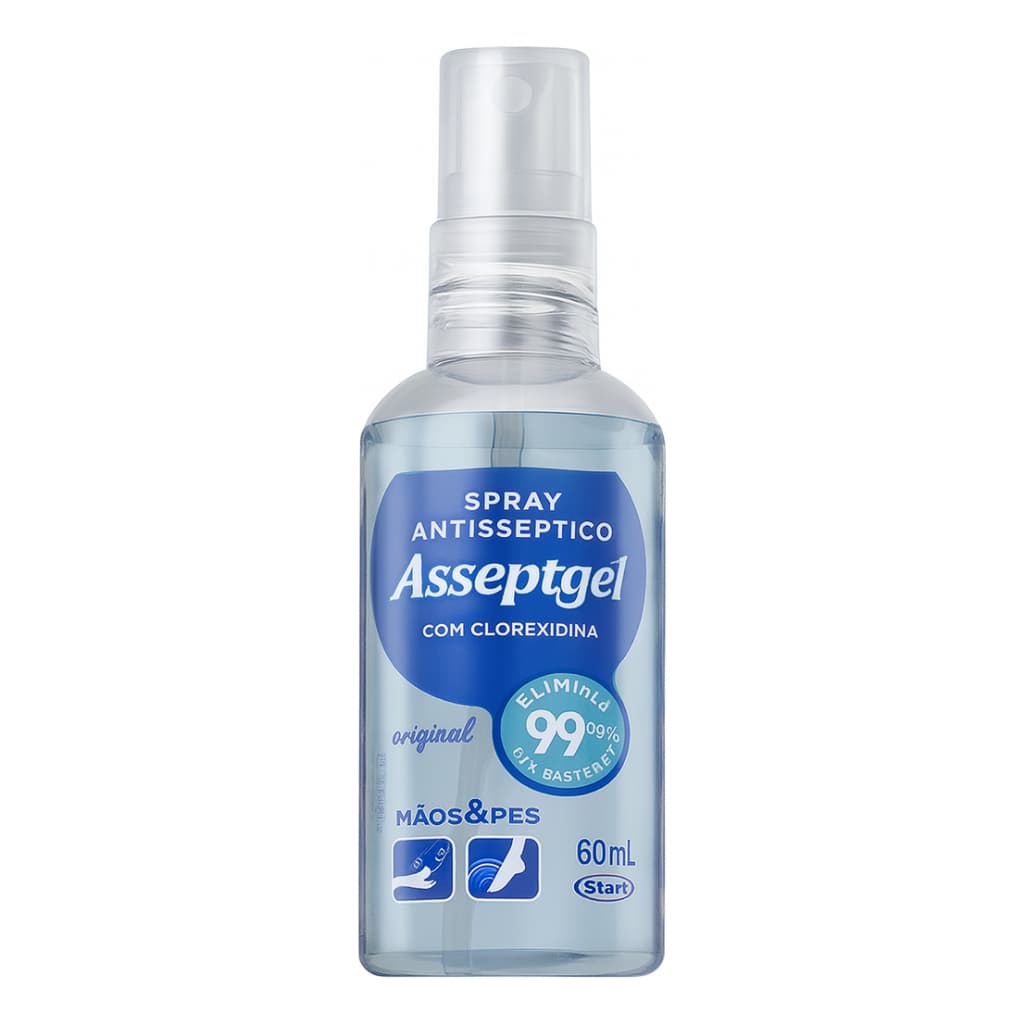 Spray Antisseptico 60ml Asseptgel  Clorexidina Original 60ML Alcool mãos