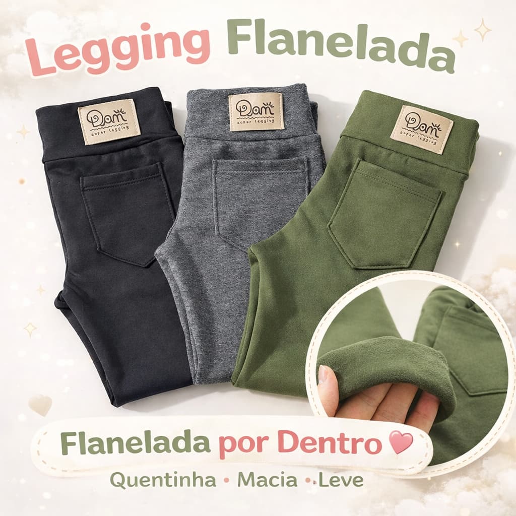 Calça Legging flanelada infantil lisa roupa menina suplex macio e quentinho peluciada escolar e dia frio