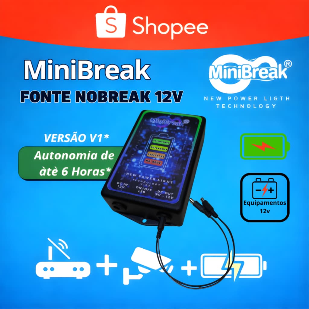 Mini Ups 12v 1a 12w-7200 Mah- No-break Camera , Roteador E Mais