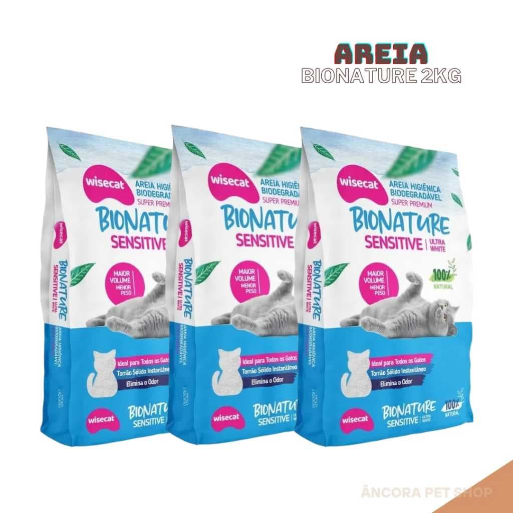 Kit 3 Areia Higiênica Bionature Sensitive Grãos Finos 2kg Cada