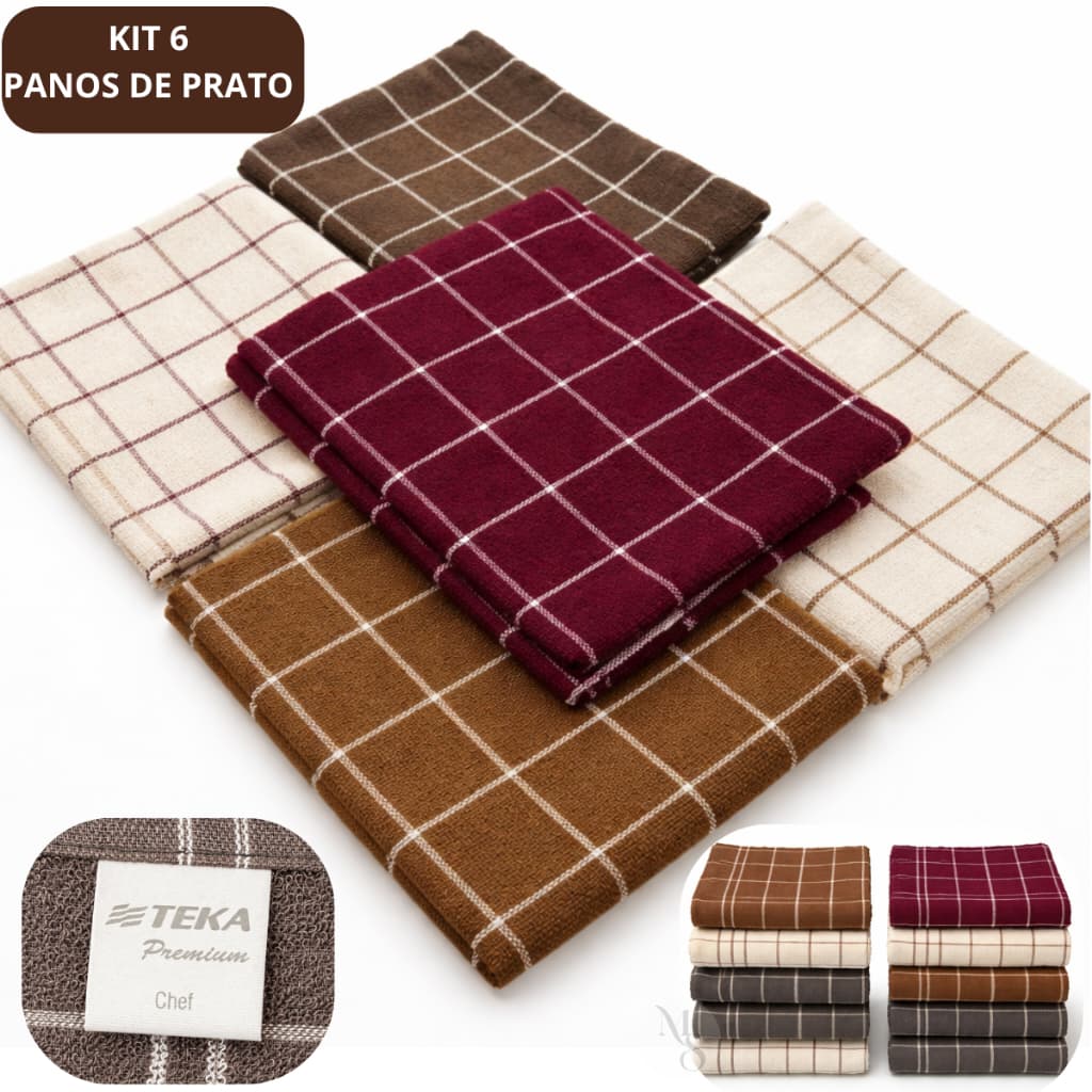 Kit 6 Pano de Prato Copa Chef Teka 100% Algodão Premium Felpudo Atoalhado Gourmet