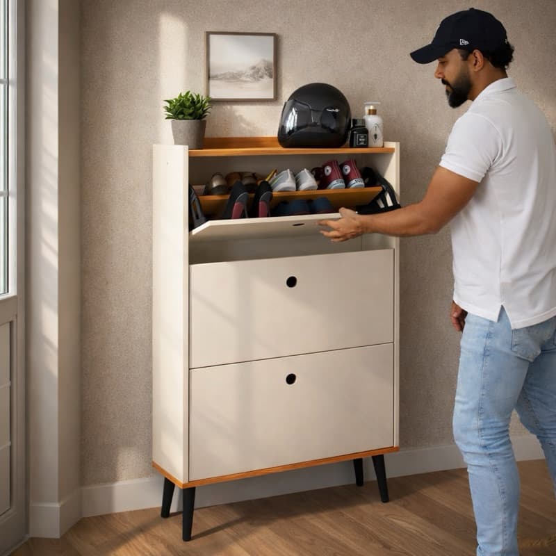 Sapateira Vertical basculante Dark 3 Portas Organizadoras 18 Pares Calçados Hall Entrada Quarto Retrô