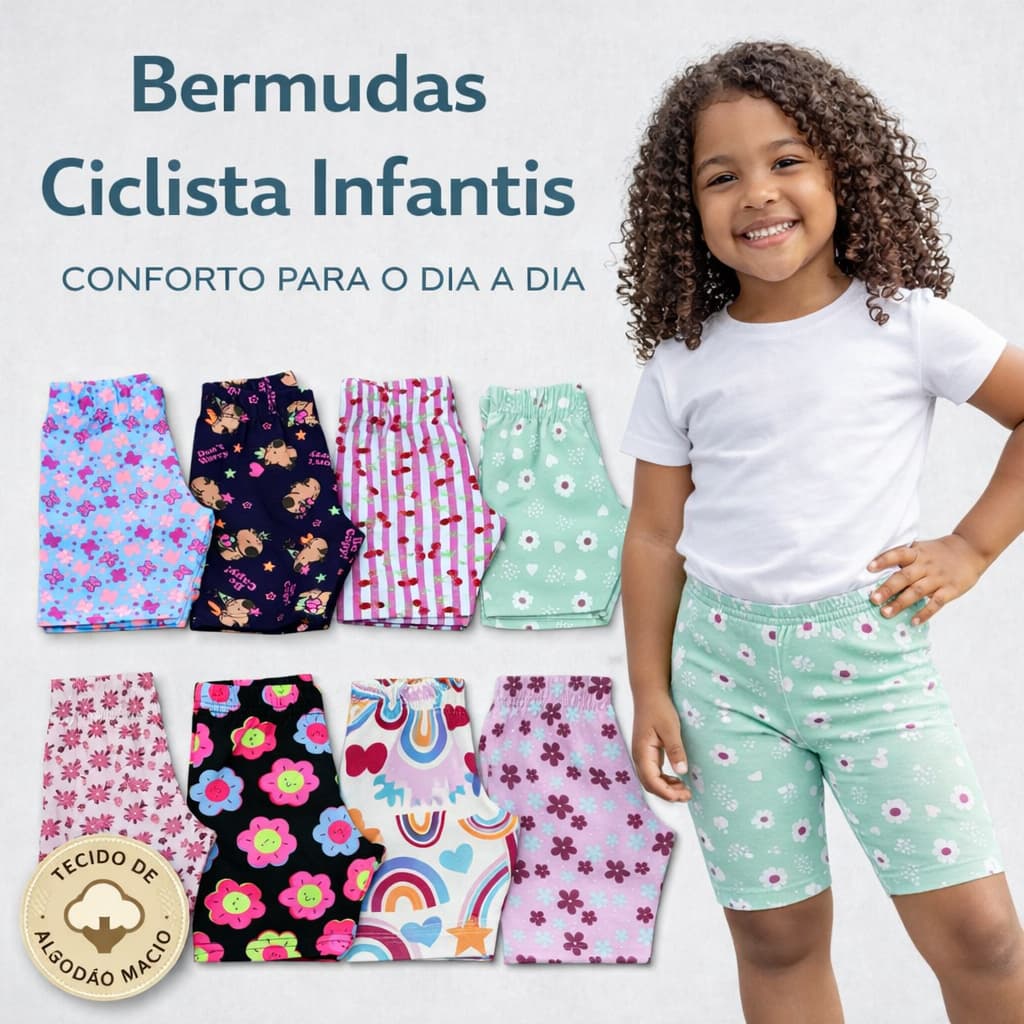 Kit Short Infantil Menina Estampado Algodão - Tamanhos 1 ao 12