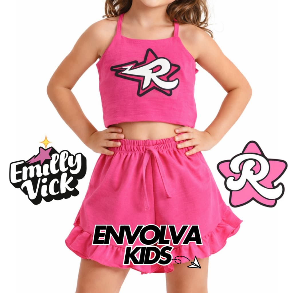 Conjunto Emilly Vick Rosa Infantil Menina 100% Algodão