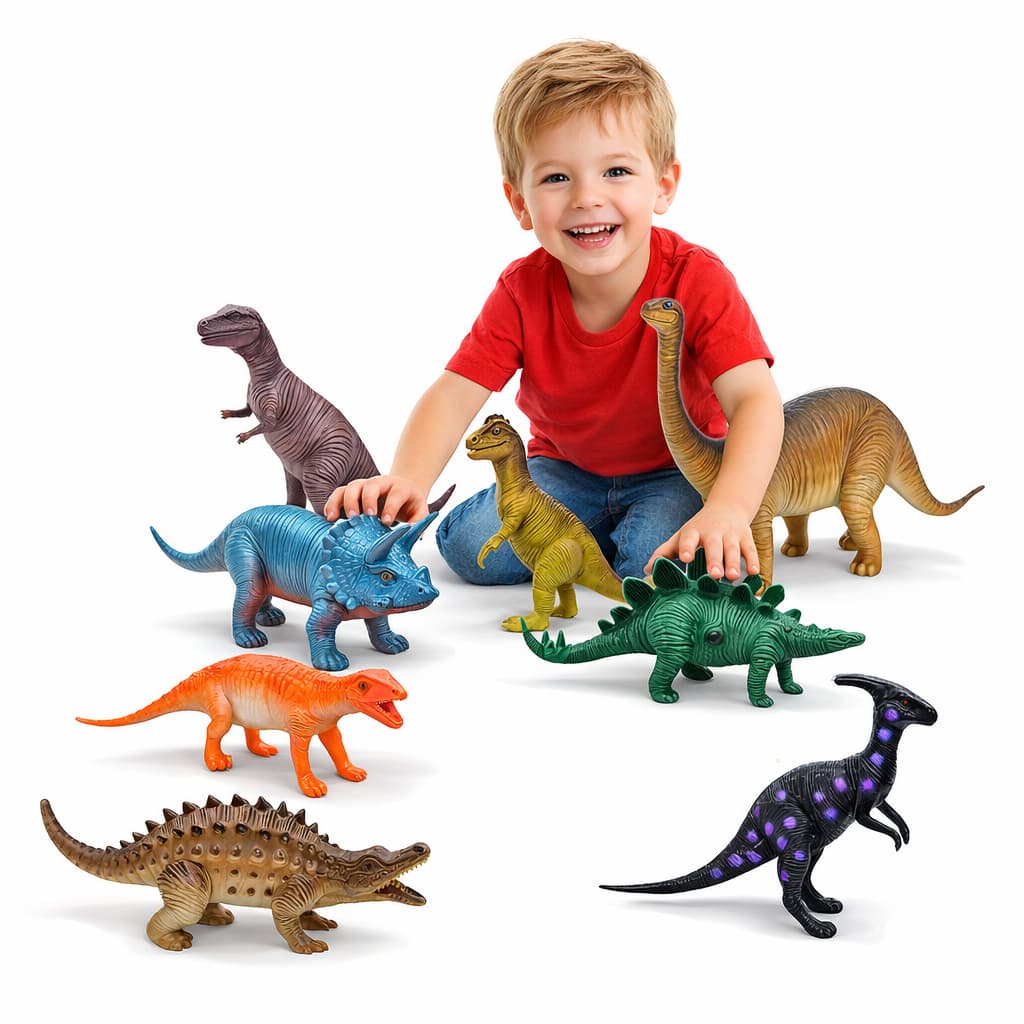 Kit 8 Dinossauros de Borracha Grande Brinquedo Infantil Presente Educativo Coleção Completa Crianças