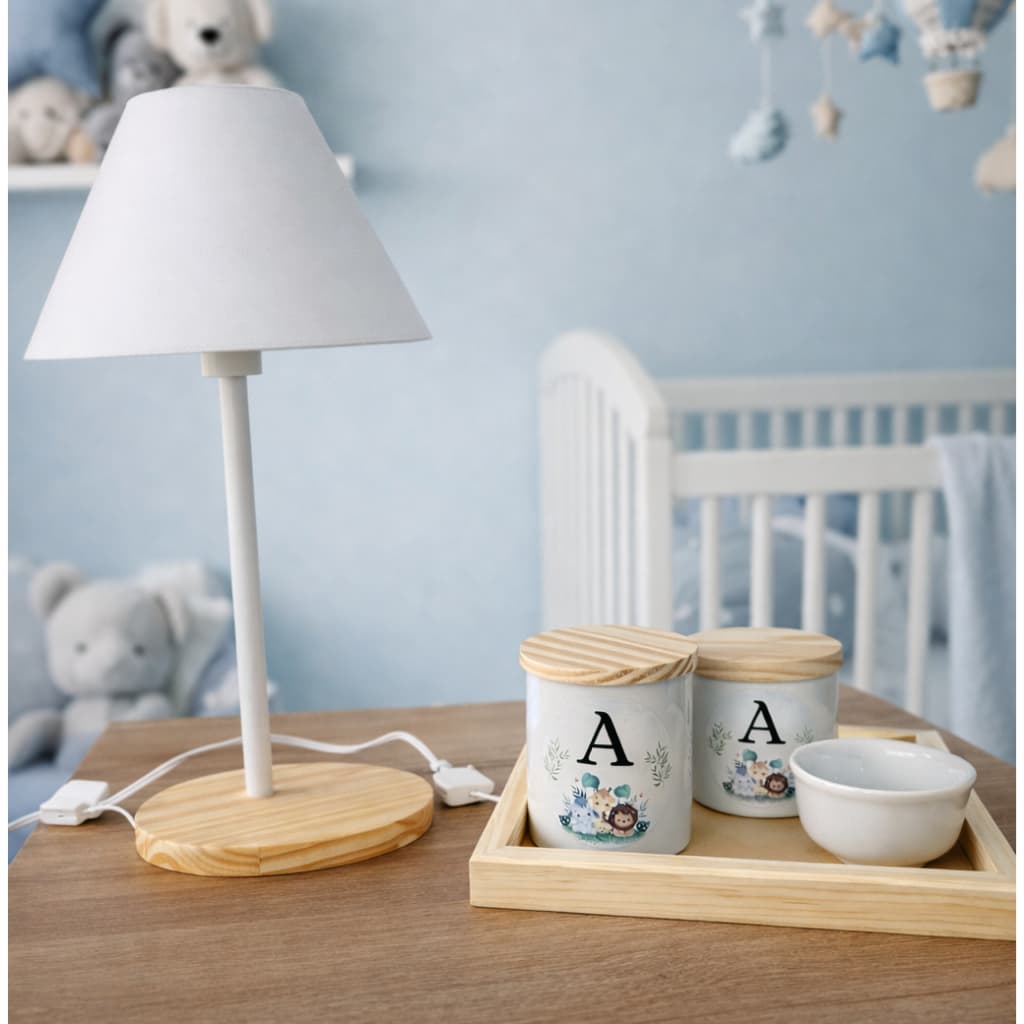 Kit Higiene Bebê Porcelana Personalizado Menino com Bandeja Pinus | Decoração Quarto Infantil