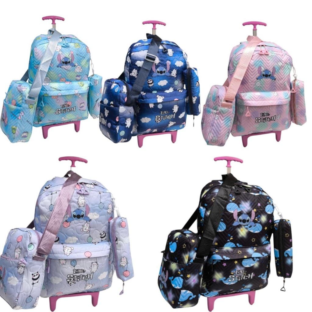 Mochila escolar com rodinha + Lancheira + Estojo, kit escolar infantil e juvenil