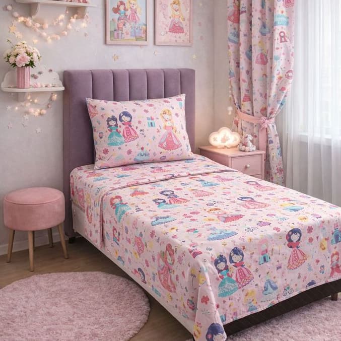 Jogo de Lençol Infantil 2 Peças 1,50 x 2,25 - Estampado Menino e Menina - Microfibra Confortável - Toque de Algodão