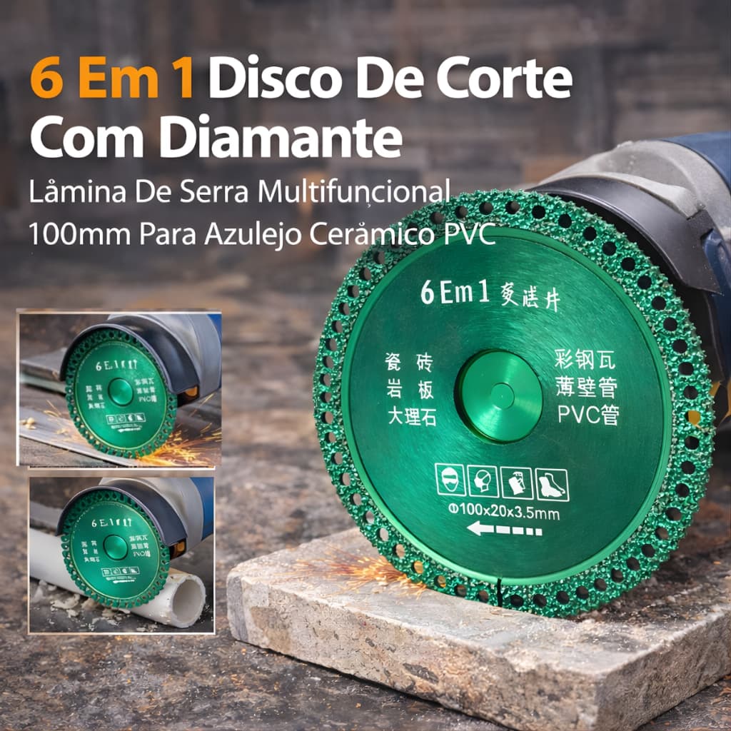 6 Em 1 Disco De Corte Com Diamante Lâmina De Serra Multifuncional Diamantado 100mm Para Azulejo Cerâmico PVC