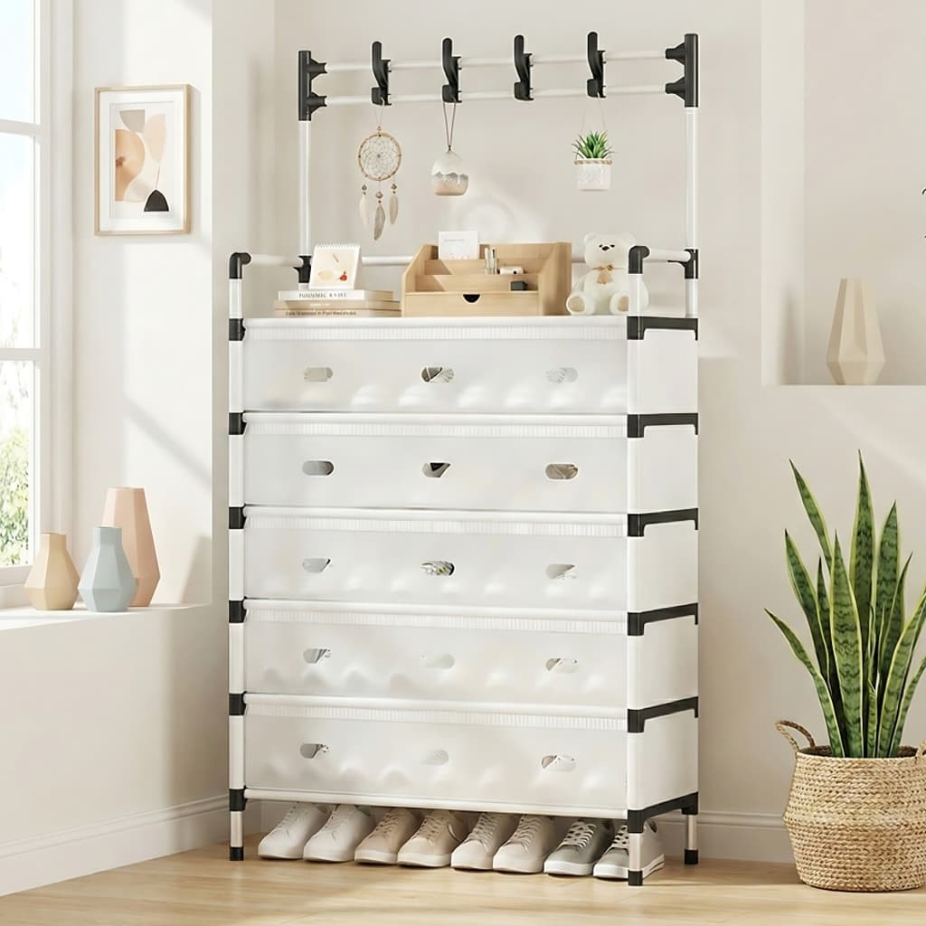 Organizador de Sapatos Multifuncional com Ganchos, 4/6 Camadas, 9-20 Pares, Plástico Antidust.