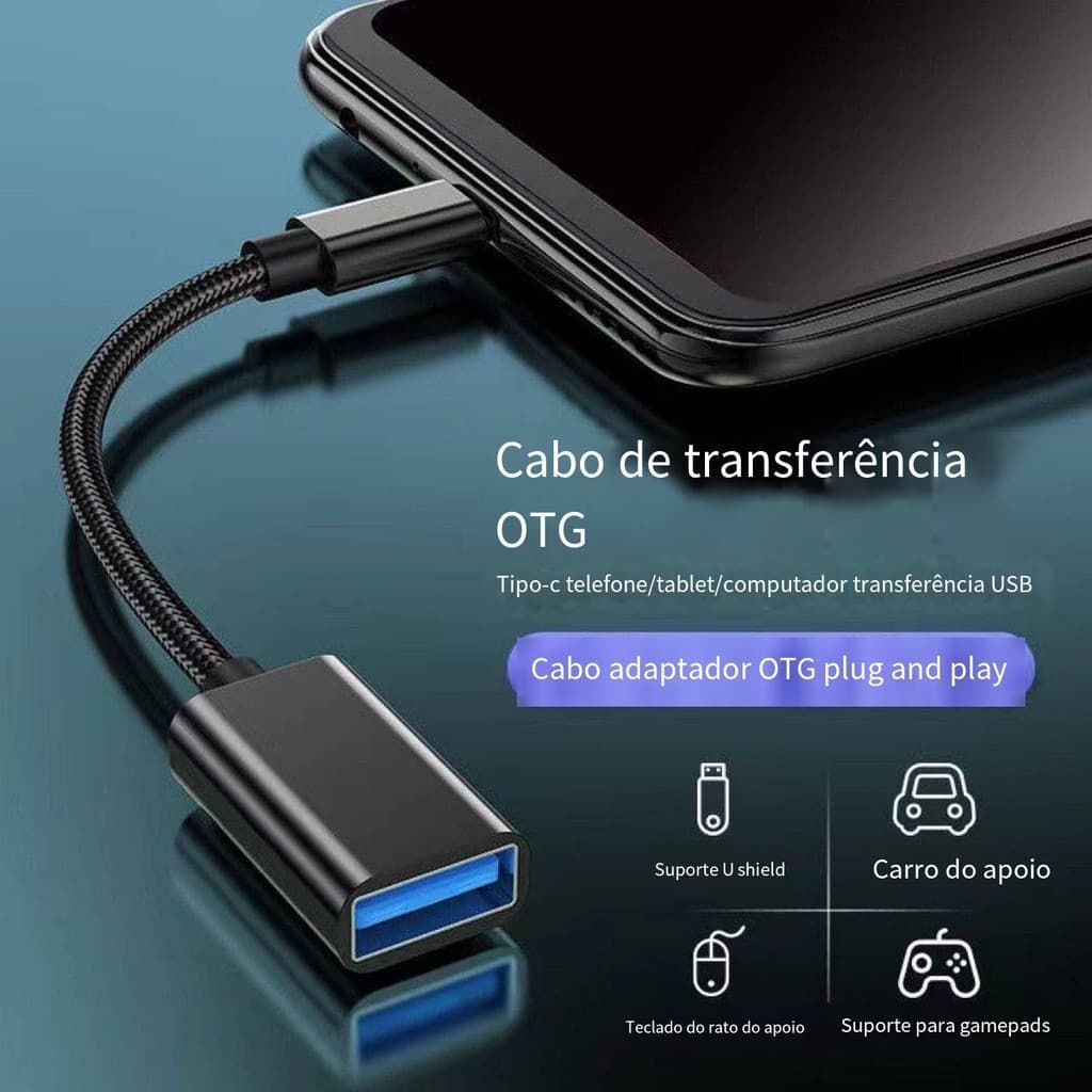 Cabo Adaptador OTG USB 3.0 para Micro USB V8 - Conecta Mouse Teclado Pendrive