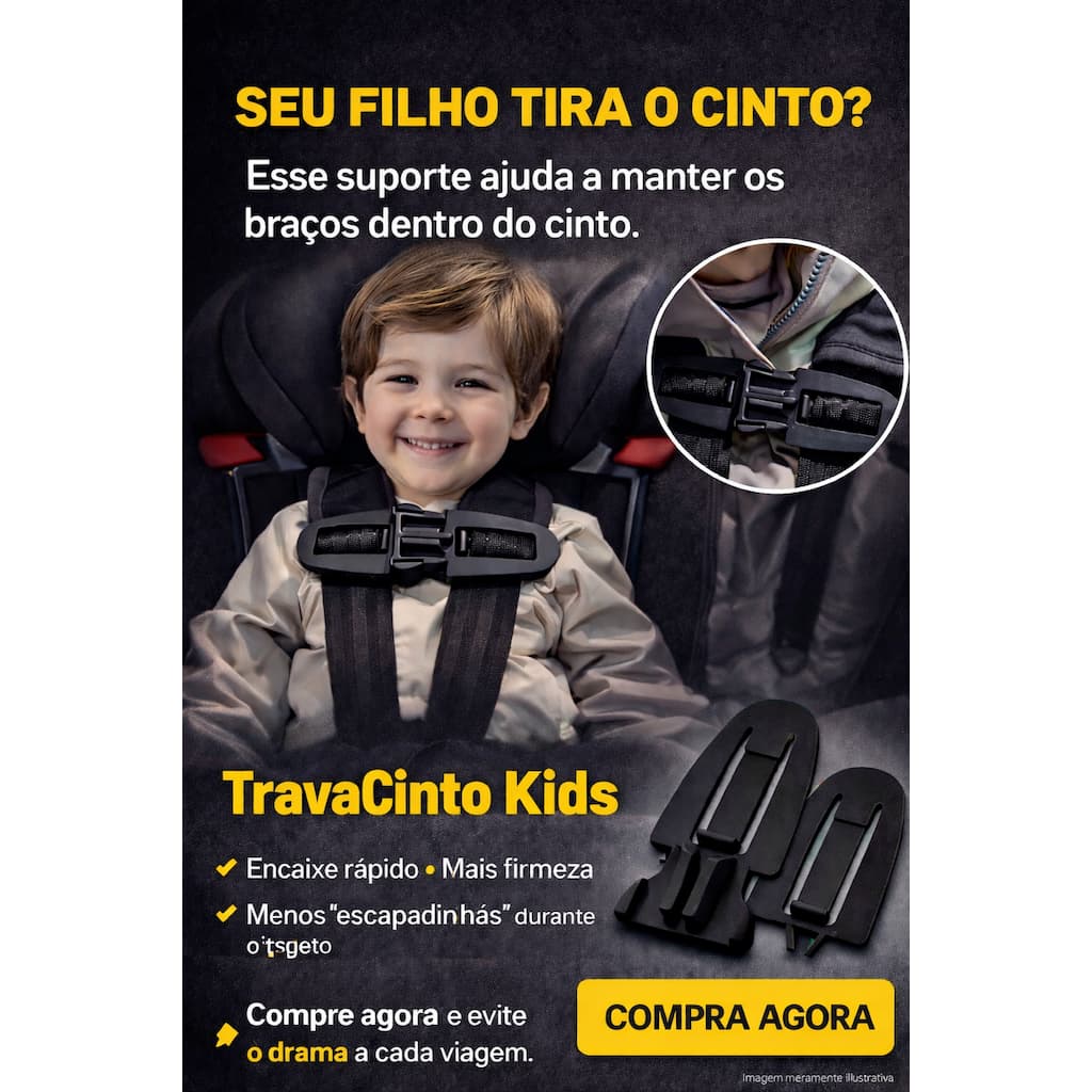 Trava Cinto Kids Preto  Suporte/Trava para Cinto #Infantil | Mantém Braços Dentro do Cinto | Cadeirinha e Bebê Conforto*