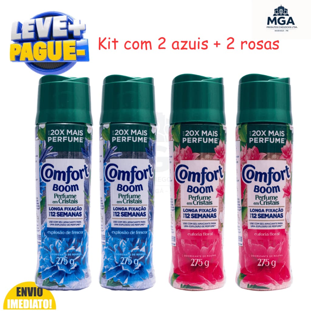 Kit Comfort Boom Perfume Para Roupas em Cristais Euforia Floral e Comfort Boom Explosão de Frescor