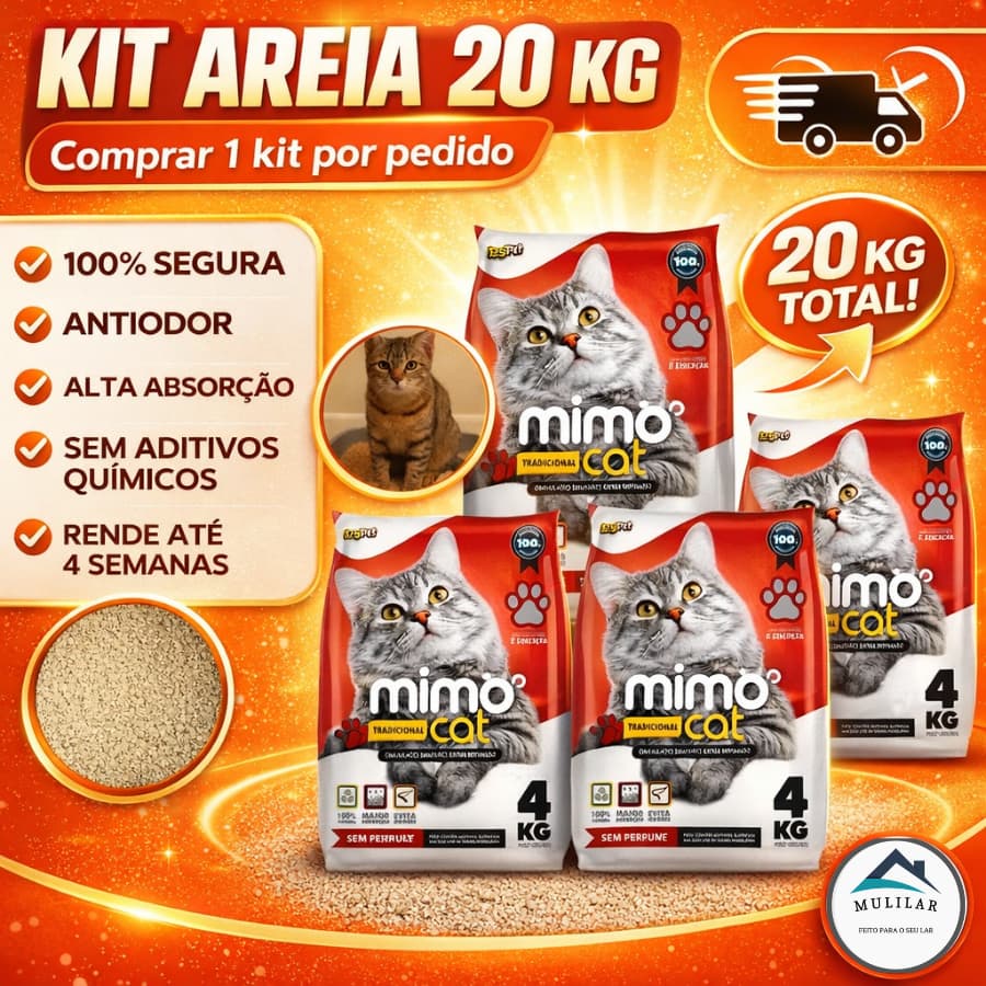Kit 20 kg Areia para Gato Sanitária Antiodor Higiênica Tira Cheiro Tradicional Argila 100% Natural