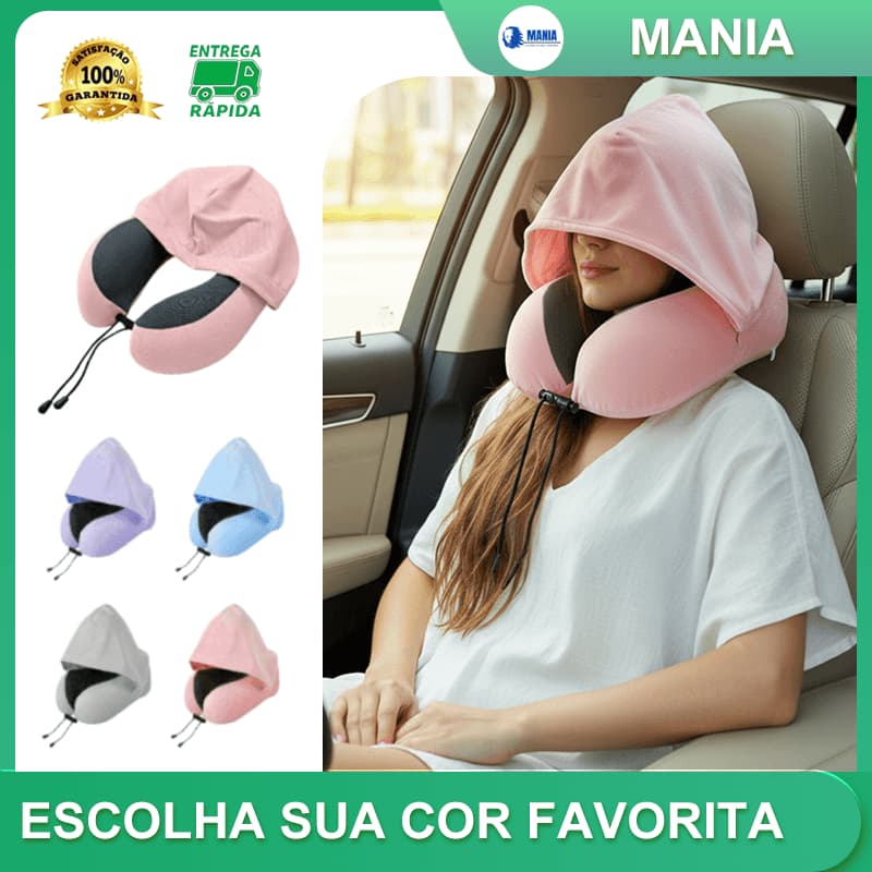 Travesseiro de Pescoço em U com Capuz Espuma de Memória Almofada Portátil para Viagem Diversas Cores