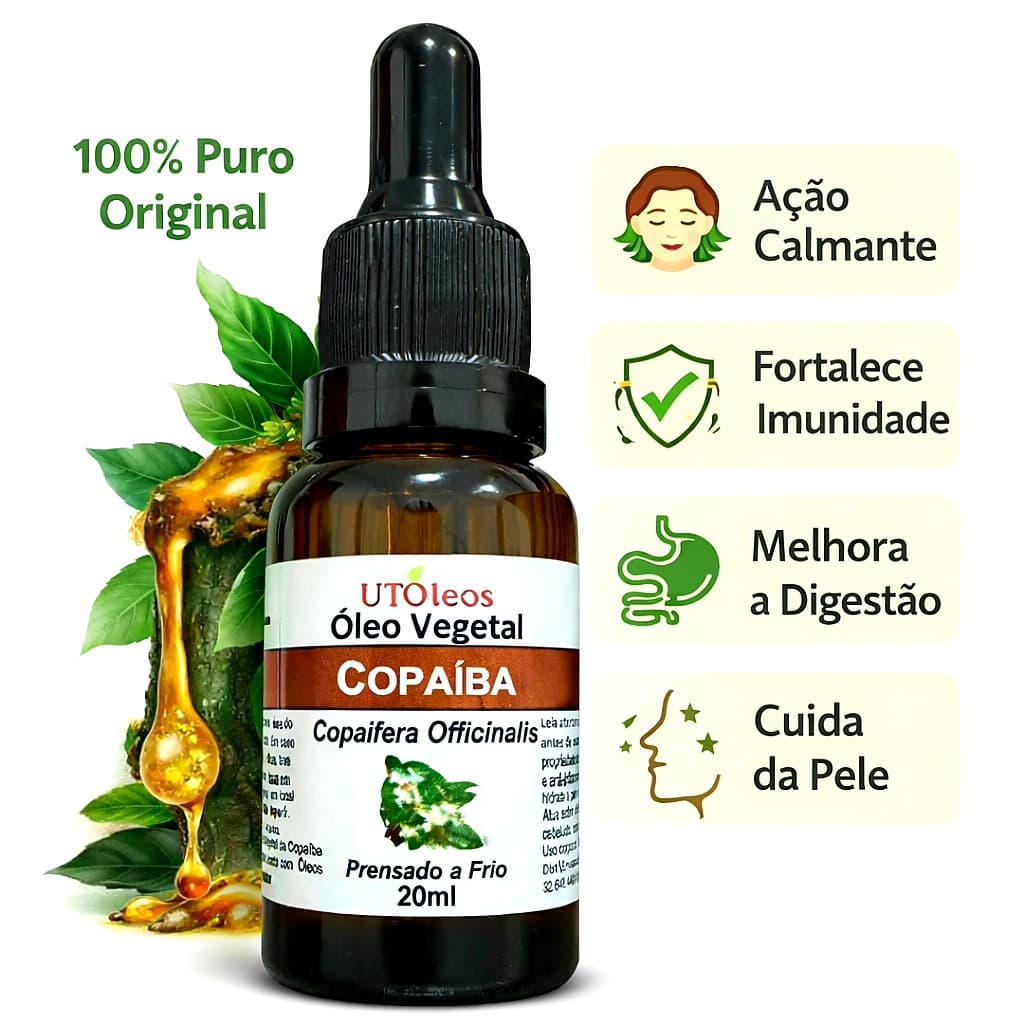 Óleo Vegetal De Copaíba 100% Puro Conta Gotas 20ml