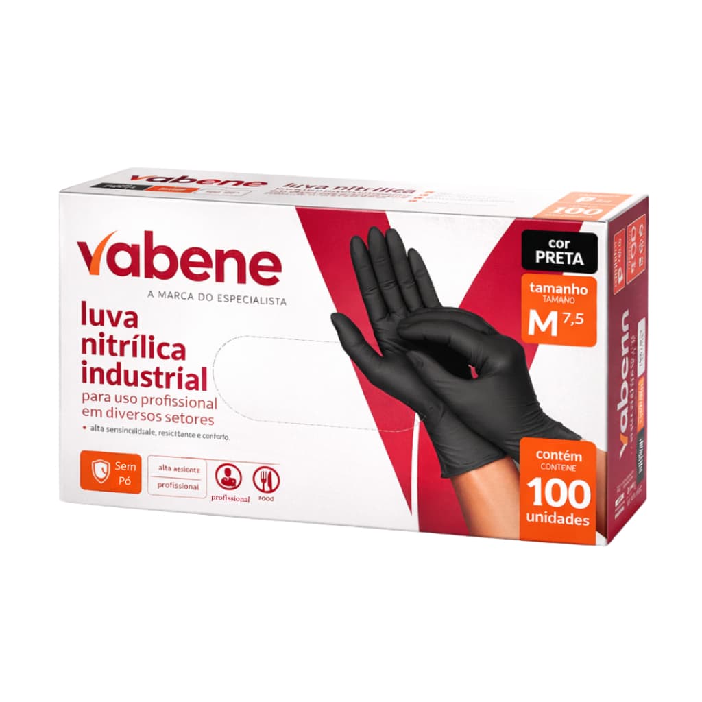 Luva Nitrílica Preta Resistente 100 Unidades Sem Pó P M G GG Vabene