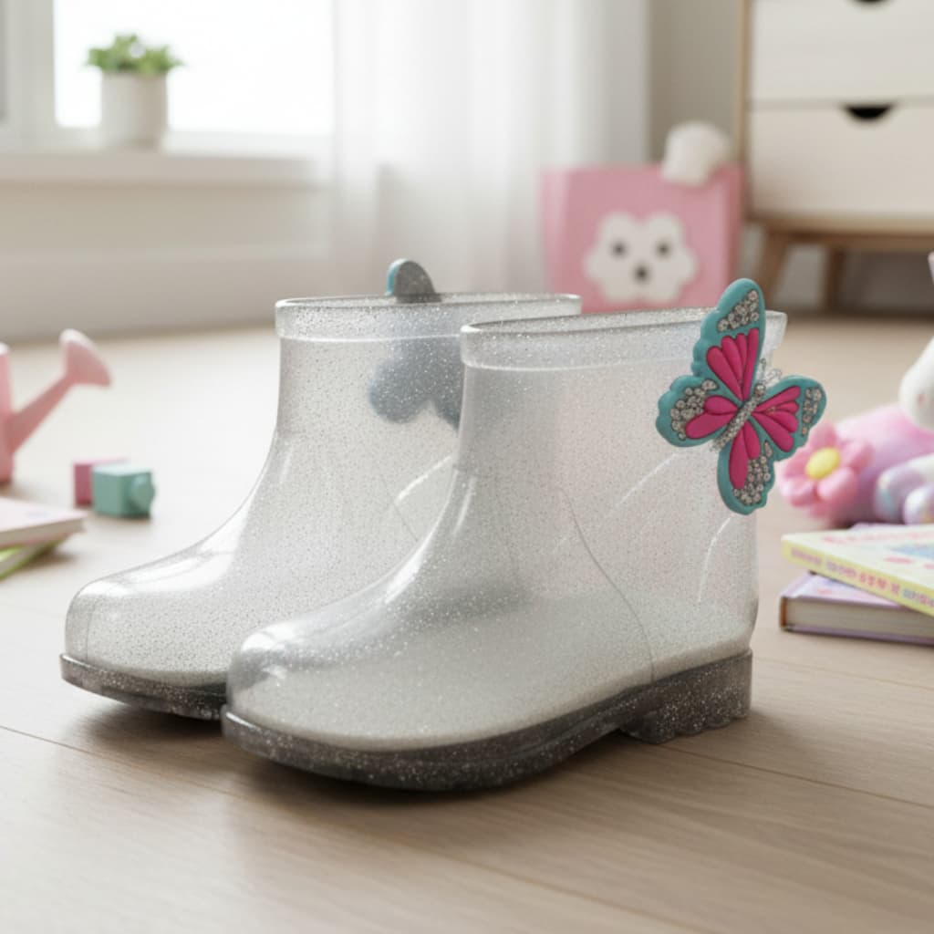 Galocha Bota Infantil Meninas Coração Borboleta Abelhinha Criança Leve Confortável Chuva Impermeável