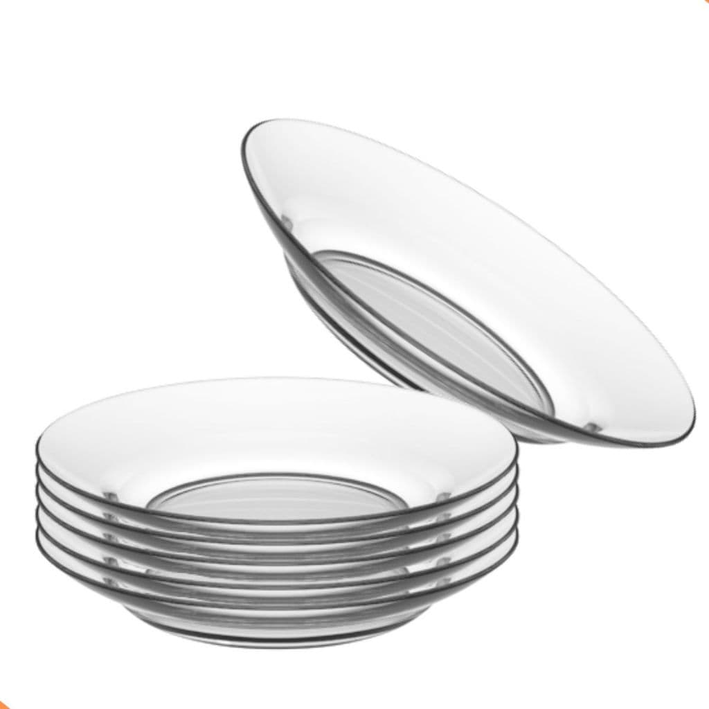 Kit com 12 Pratos Fundos de Vidro 22cm – Design Liso, Moderno – Resistente, Refeições Diária