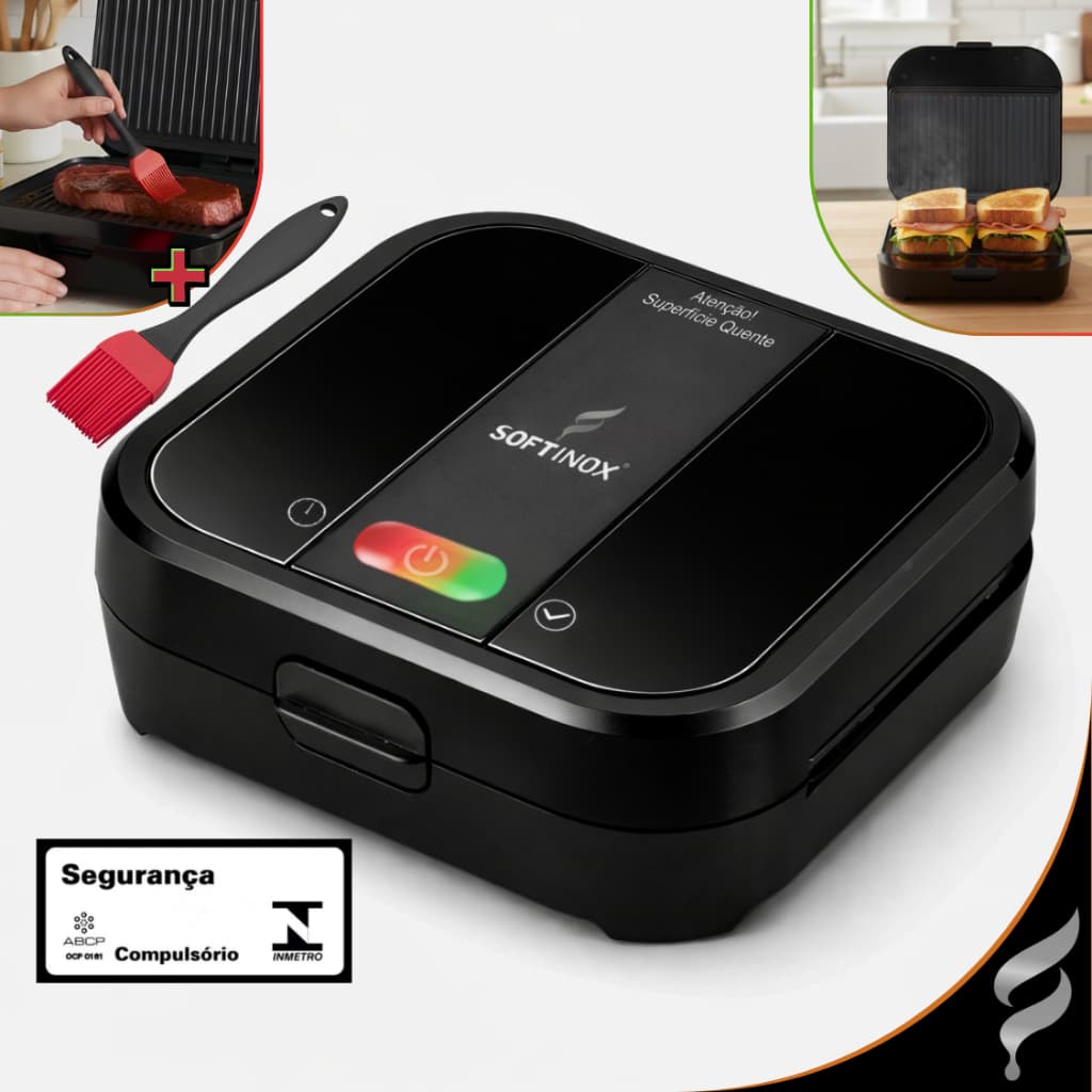 Sanduicheira e Grill Churrasqueira Elétrica 2 em 1 Antiaderente + Pincel de Silicone 750w 127v/220v