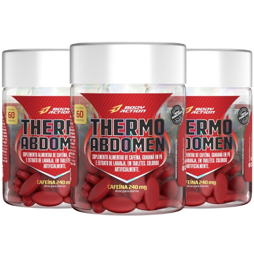 Kit 3x Thermo Abdomen Termogênico Cafeína Guaraná 180 Comp Bodyaction