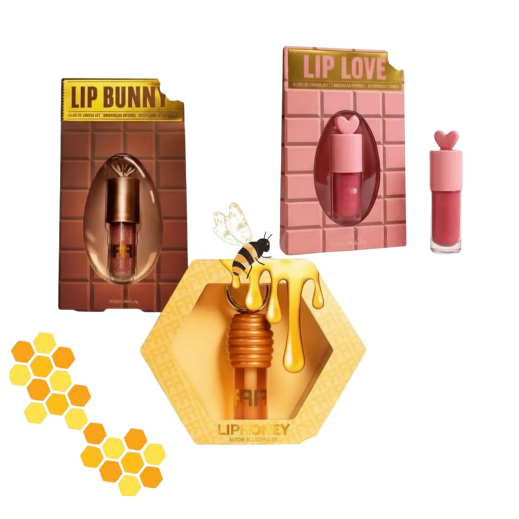 Gloss Labial Lip Honey com Chaveiro, Brilho Natural Hidratante Diversos sabores, Presente ideal para o  Dia das Mães