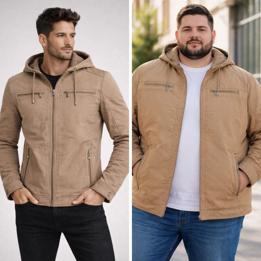Jaqueta Masculina Forrada de Pelinho com Capuz de Ziper Removivel Slim e Plus Size