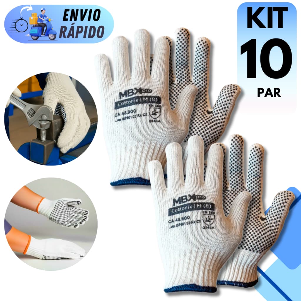 KIT 6 A 10 PARES DE LUVA TRICOTADA PIGMENTADA PROFISSIONAL EPI SUPER RESISTENTE MULTIUSO PARA SERVIÇO GERAIS
