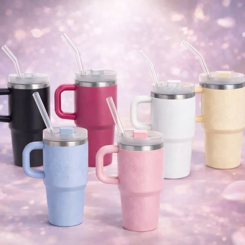 Copo Térmico com Canudo 420ml – Mantém Quente e Gelado com Alça e Tampa Vedada