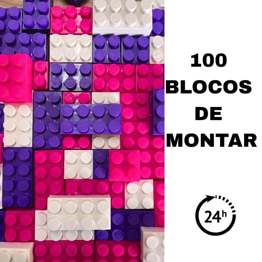 Blocos de Montar com 100 Peças Grandes Brinquedo Educativo Rosa Roxo Branco Menina