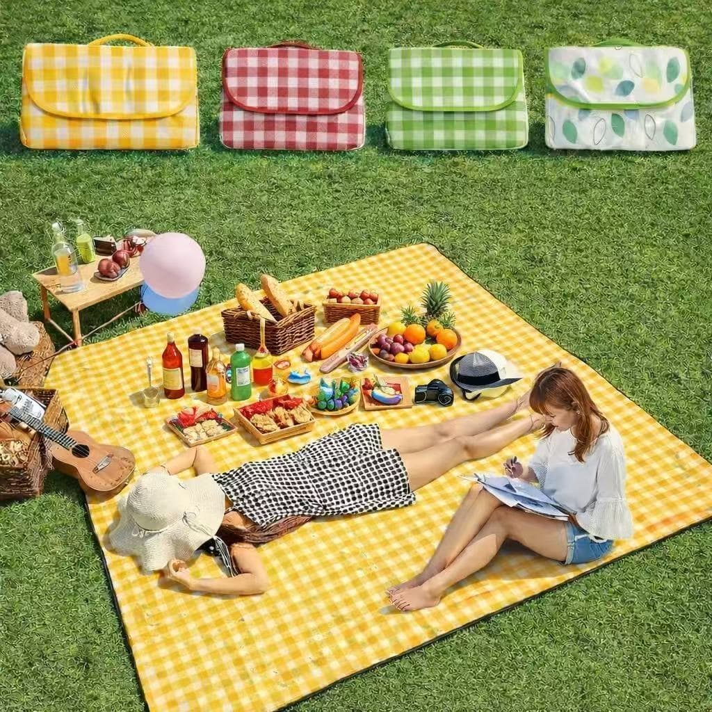 Kit 2 Tapete de Piquenique Portátil Dobrável 200x200cm Impermeável para Praia e Camping