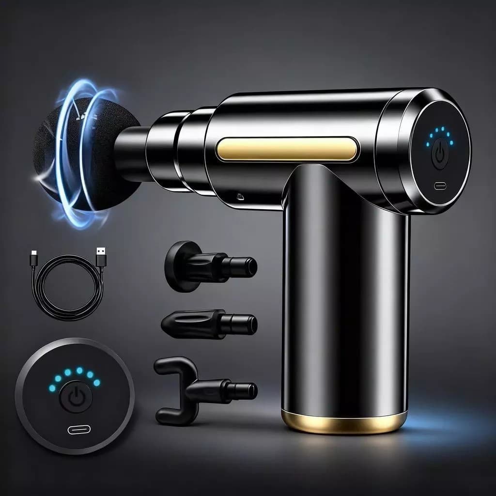 Mini Pistola de Massagem Elétrica -Acessórios e 6 Velocidade -4 Peças - Massagen Muscular