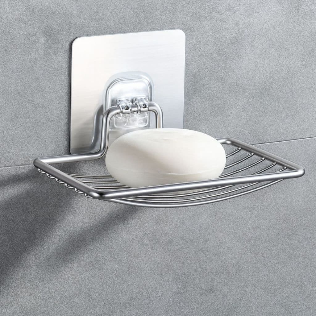 Saboneteira de Inox com Adesivo Forte Sem Furo para Banheiro Cozinha Antiferrugem Preta ou Prata