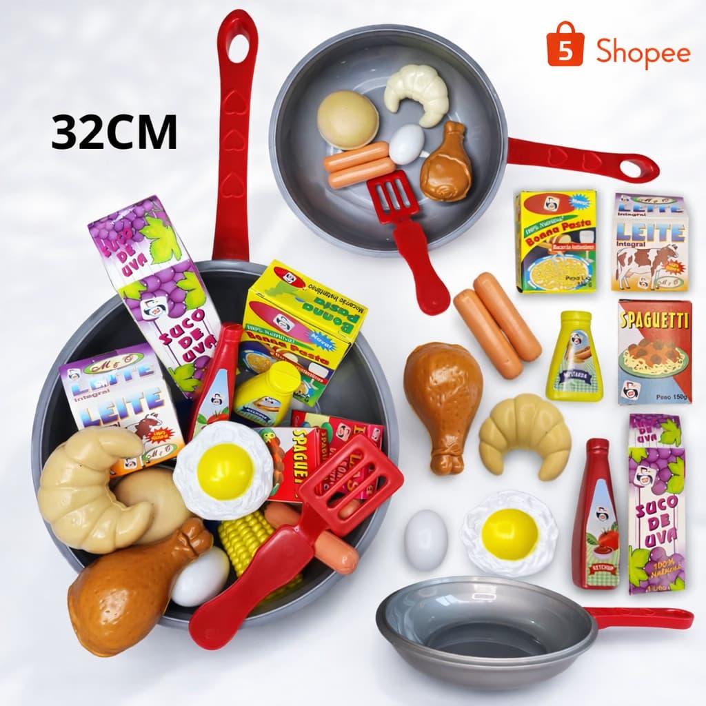 Kit Brinquedos De Menino Menina 18 Pecas Comidinha de Brinquedo Cozinha Infantil Panelinha Frigideira Frutas