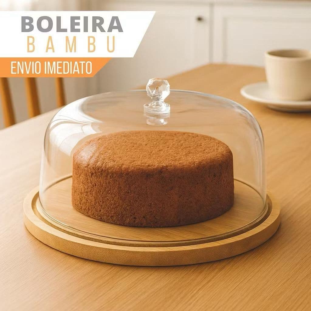 Porta Bolo Boleira Bambu com Tampa Transparente Acrílica 28cm