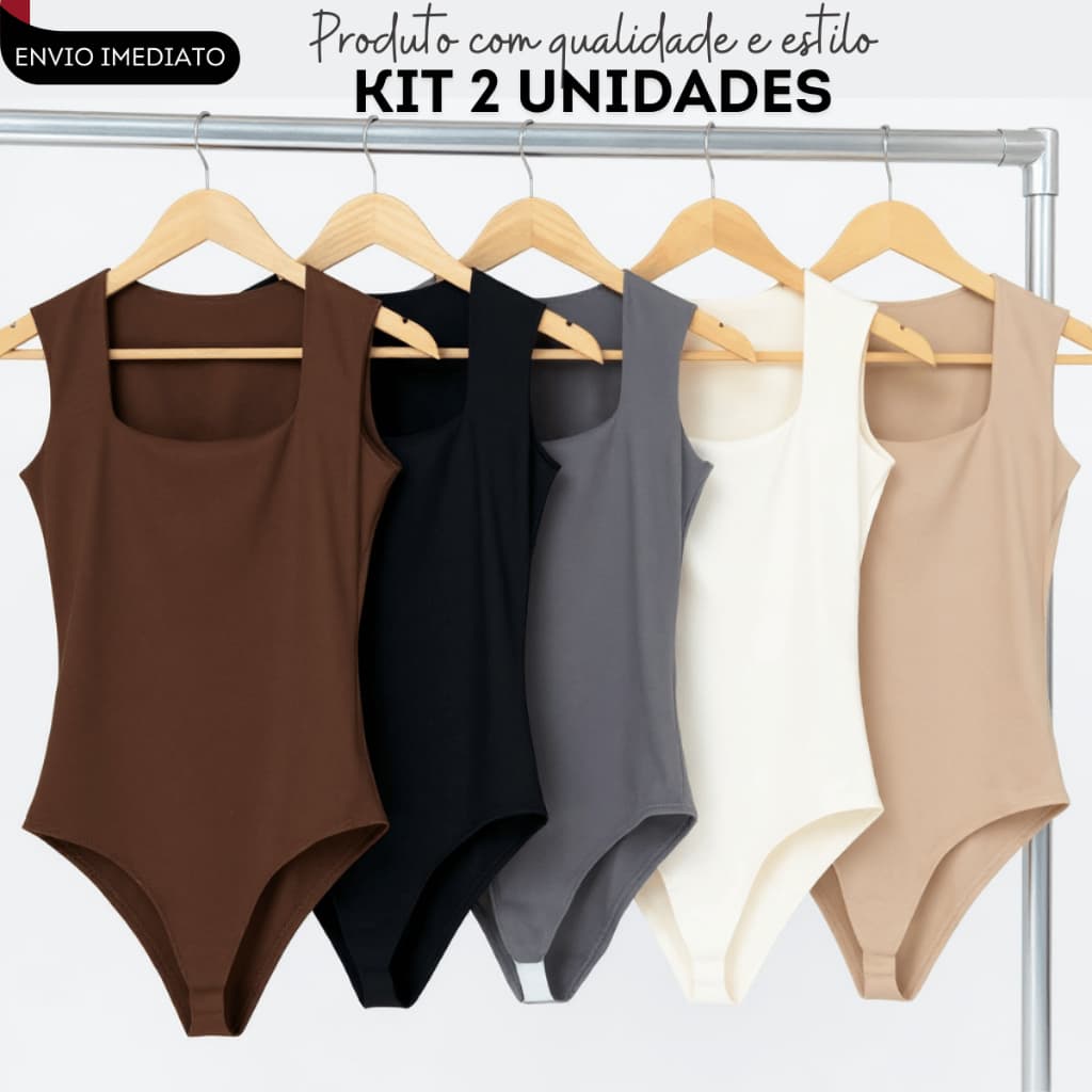 Kit 2 Body Feminino  Suplex Premium Decote Quadrado com Forro Básico