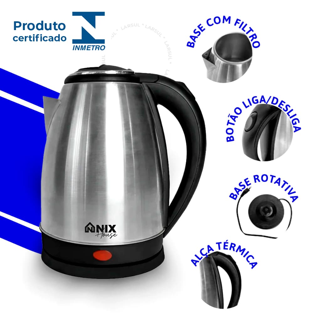 Chaleira Elétrica Inox 2 Litros Jarra Térmica Desligamento Automático Ferve Água Rápido Café Chá